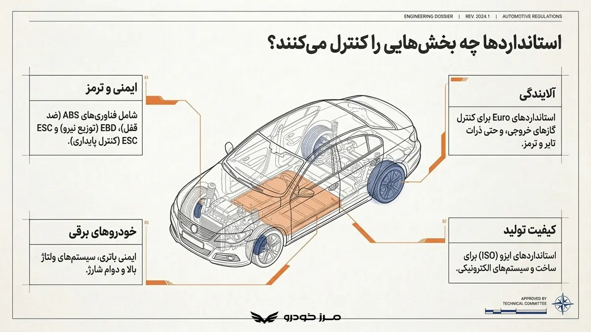 چه بخش هایی از خودرو بر اساس استاندارد کنترل می شود؟